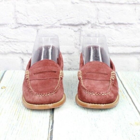 LL Bean Red Suede Slip On Round Toe Loafer Shoes Size 6 Medium - Picture 4 of 9